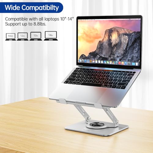 Image of BESIGN Laptop Stand with 360 Rotating Base, Ergonomic Adjustable Notebook Riser, Foldable Computer Holder Compatible with 10-14 inch Laptops, LS11 Silver