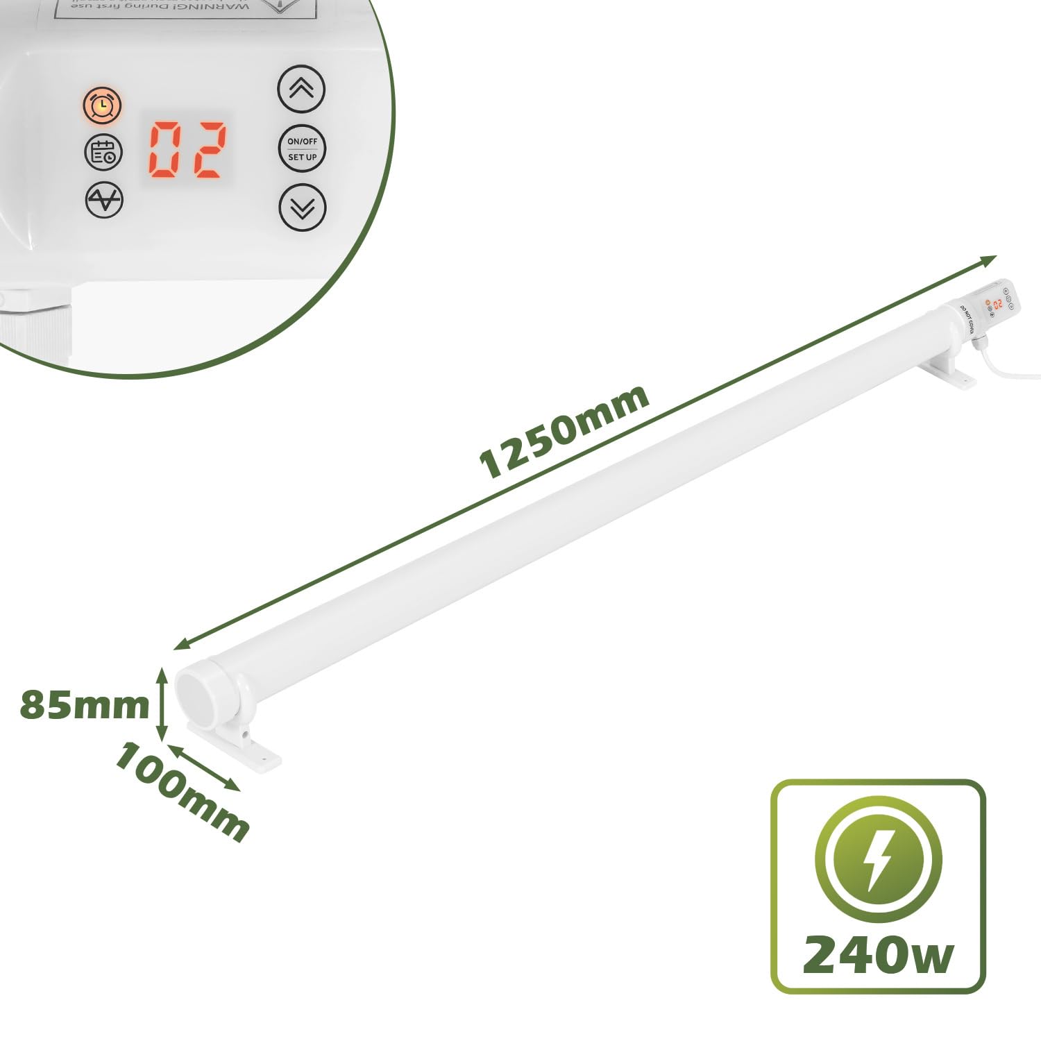Ogrzewanie szklarniowe, 240 W, ogrzewanie szklarni z termostatem, timerem, harmonogramem i funkcją cyklu, 125 cm, do szklarni