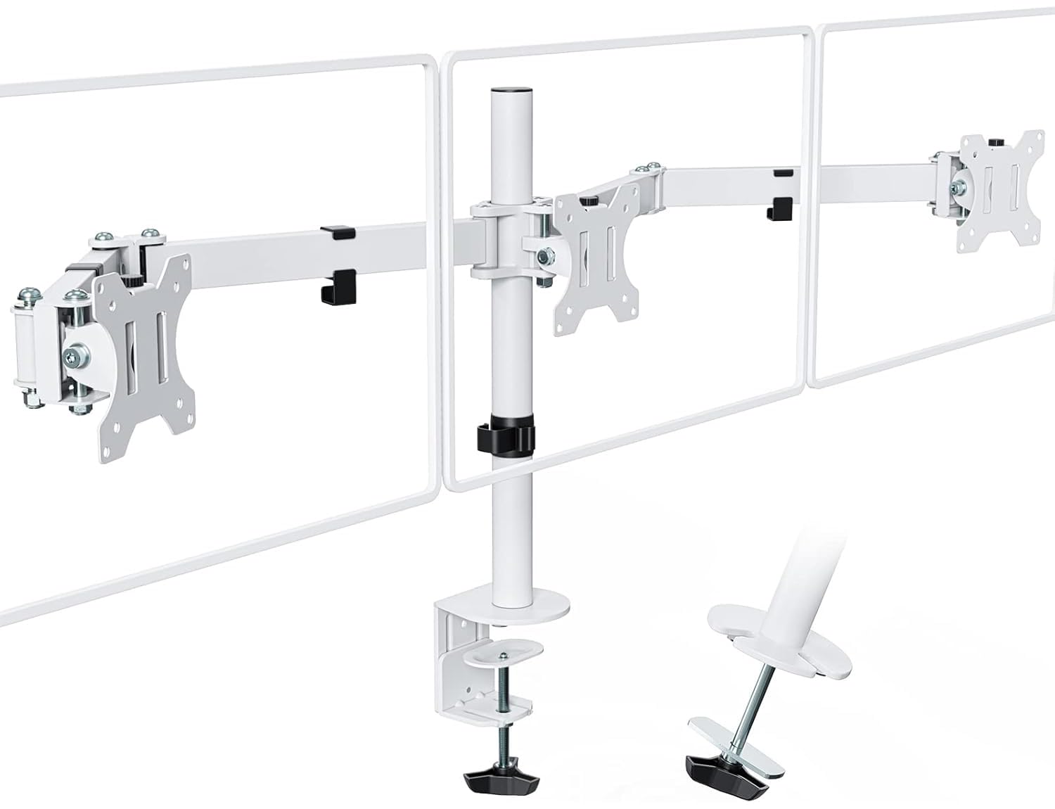 PUTORSEN 3 Monitor Tischhalterung - Fit 13"-27"(33-68cm) LCD LED TV Bildschirme Flachbildschirm, Belastbarkeit 7 kg/pro Monitor, neigbar 180°, schwenkbar 360°, höhenverstellbar White
