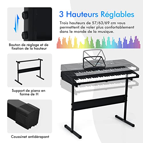 DREAMADE Clavier de Piano Électronique 61 Touches, Piano Numérique avec Support Réglable Tabouret Pliable Écran LCD Casque Micro, 84,5×32,5x69cm pour Enfant Débutant et Professionnel - Les Beatles, Paul McCartney, John Lennon, RIngo Starr, George Harrison DREAMADE Clavier de Piano Électronique 61 Touches, Piano Numérique avec Support Réglable Tabouret Pliable Écran LCD Casque Micro, 84,5x32,5x69cm pour Enfant Débutant et Professionnel – Image 4