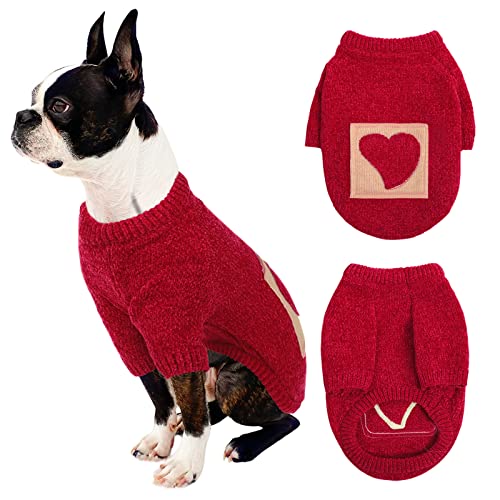 Dog Sweater, JUDYBRIDAL Knitted Dog Heart Sweaters Turtleneck Pullover Warm Cute Sweatshirt Knitwear Vest, Winter Soft Chenille Pet Holiday Coat Clothes for Small Medium Dogs (L | Red)