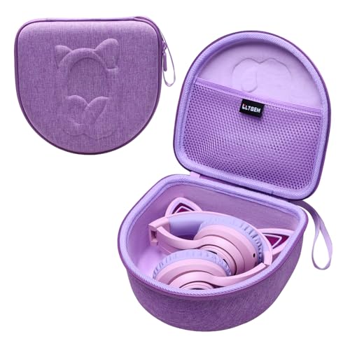 Kids Headphones Case Compatible with iClever BTH13 / HS01 / HS20 and Riwbox CT-7 / CT-7S / CF9 and ONITOO B90 Cat Ear Kids Headphones, Purple(Case Only)
