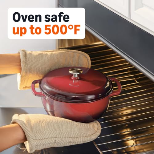 Image of Amazon Basics Enameled Cast Iron Dutch Oven Pot with Lid, Round, Dual Handles, Heavy-Duty, Oven Safe for Stews, Roasting, Baking, 4.3-Quart, Red