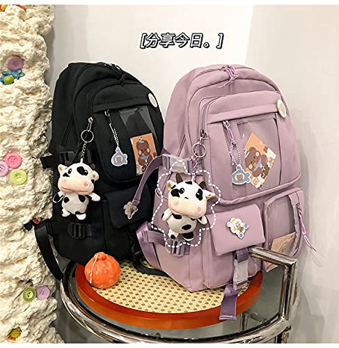 GGOOB Kawaii Backpack with Pins Kawaii School Backpack Cute Aesthetic Backpack Cute Kawaii Backpack for School (Purple, With Accessories)