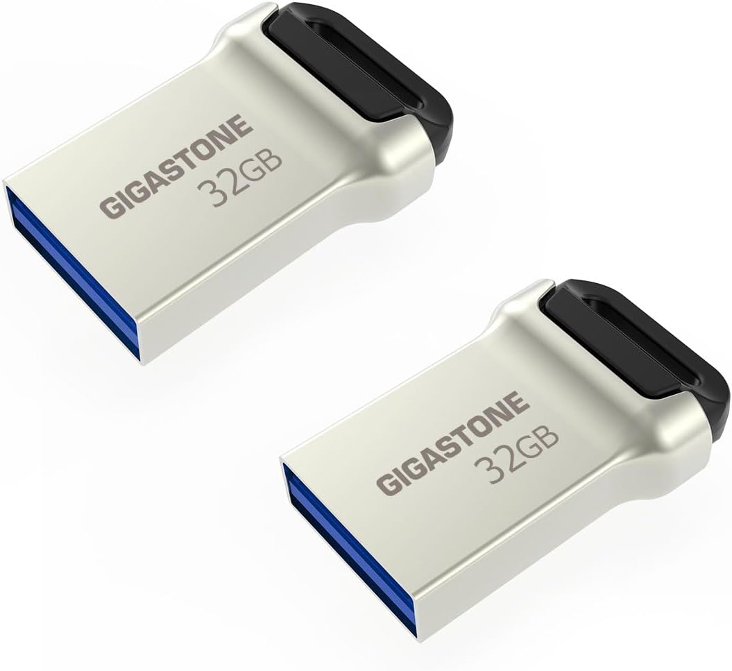 【GIGASTONE】Z90 32GB 2 Pack USB 3.2 Gen1 Flash Drive, Mini Fit Metal Waterproof Compact Pen Drive, Reliable Performance Thumb Drive, USB 2.0/3.0/3.1 Interface Compatible