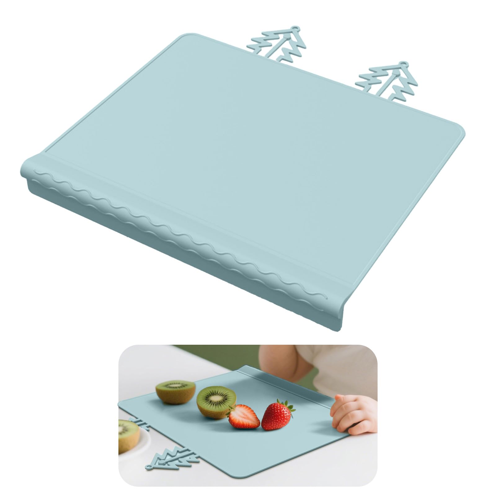 Silicone Placemat with Teething Edge Bumper and Spill Stopper, Dishwasher Safe Non-Slip Baby Activity Table (Blue)