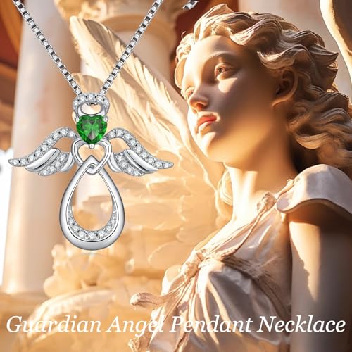 925 Sterling Silver Guardian Angel Pendant Necklace for Women with Birthstone Cubic Zirconia Little Angel Pendant Necklace Jewelry 18 inch Chain2
