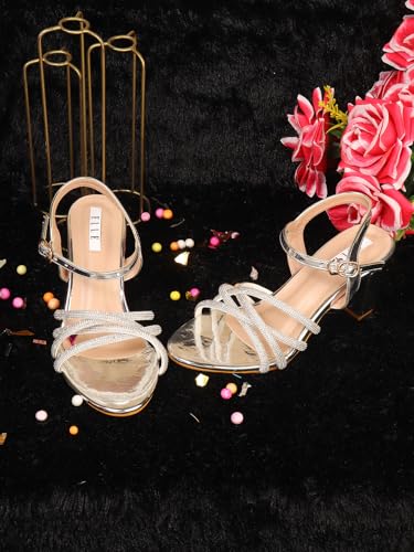 Image of ELLE Women's Glam Block Heel Sandals with Dazzling Strap Detail