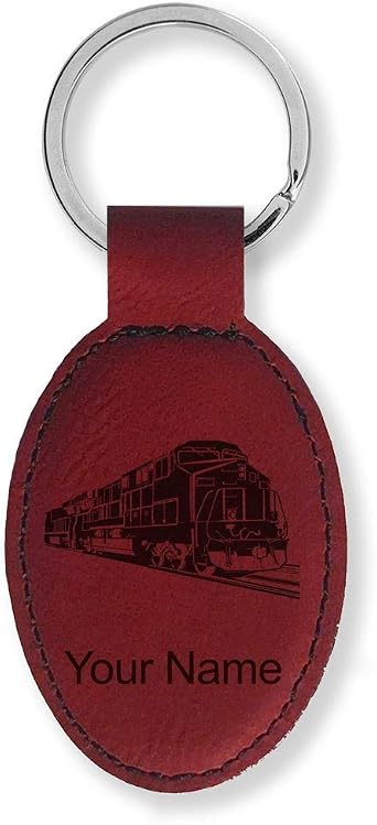 LaserGram Oval Keychain, Freight Train, Personalized Engraving Included