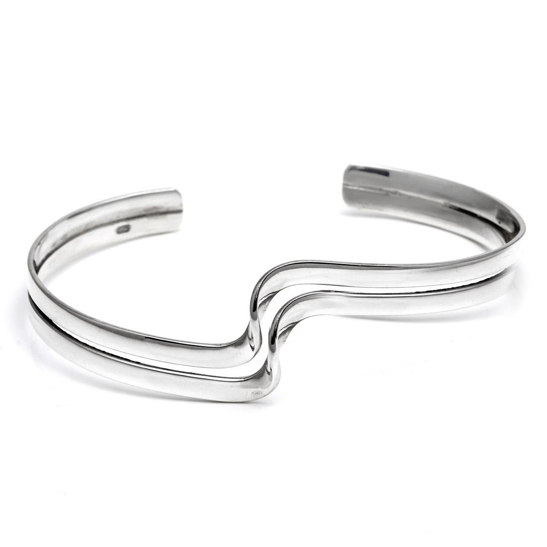 Silverly Bracciale Rigido Ondulato in Argento Sterling 925 per Donna | Bracciale Rigido Moderno a Doppia Fila con Motivo Ondulato | Bracciale Curvo Spesso | Gioielli Scultorei Minimalisti ed Eleganti
