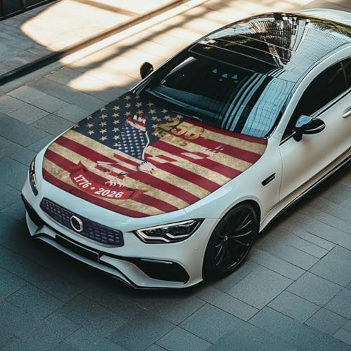 Image of 250 Years of Freedom Car Hood Cover Slip-On Washable Elastic Weatherproof Fabric Elastic Band Fixation Fits Most Cars
