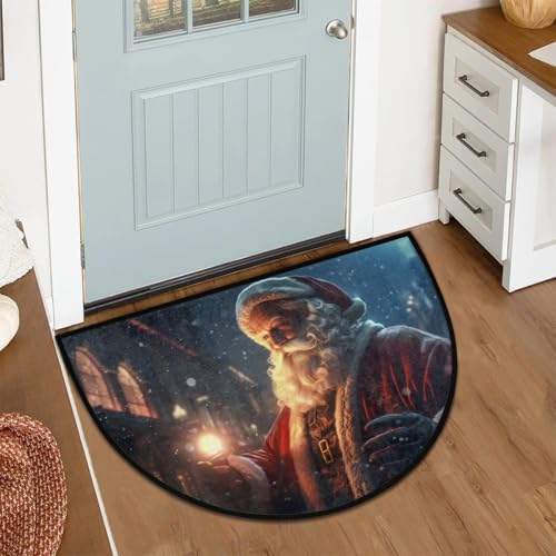 Image of cfpolar Christmas Santa Claus Xmas Half Round Door Mat Outdoor Entrance Large 24 inchx36 inch Half Circle Welcome Entrance Way Mat Semi Circular Front Door Mat Area Rug for Garage, Patio, High Traffic Areas