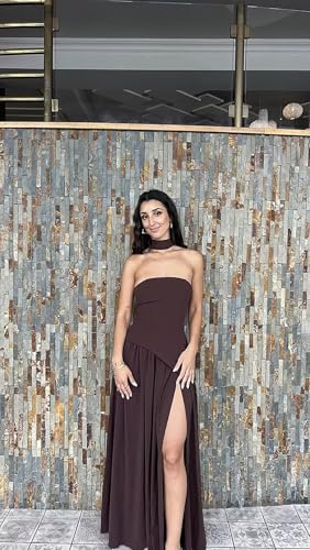 Strapless Bridesmaid Dresses for Women with Scarf Chiffon Halter Pleated A-Line Long Prom Dresses 2025 with Slit ZO0263