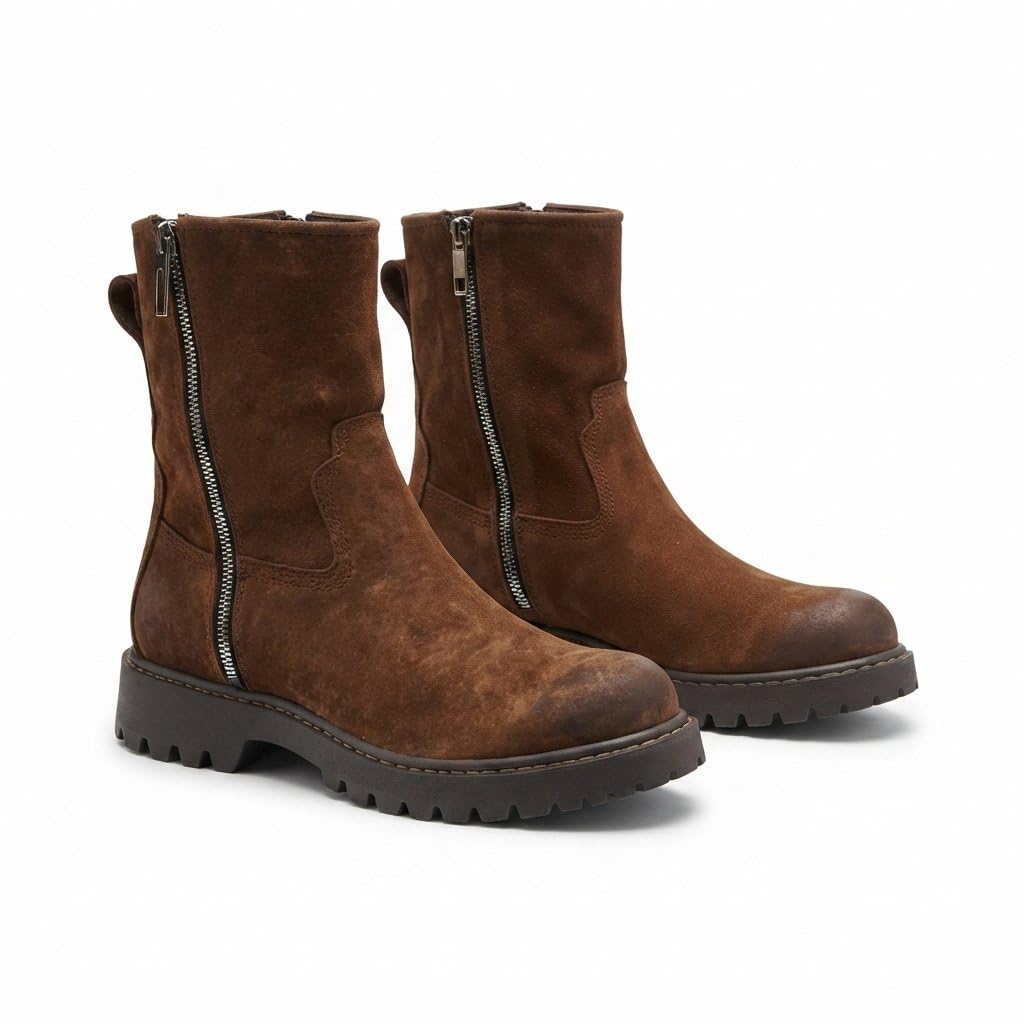 Massimiliano Men’s Brown Suede Zipper Boots with Lug Sole-image-6
