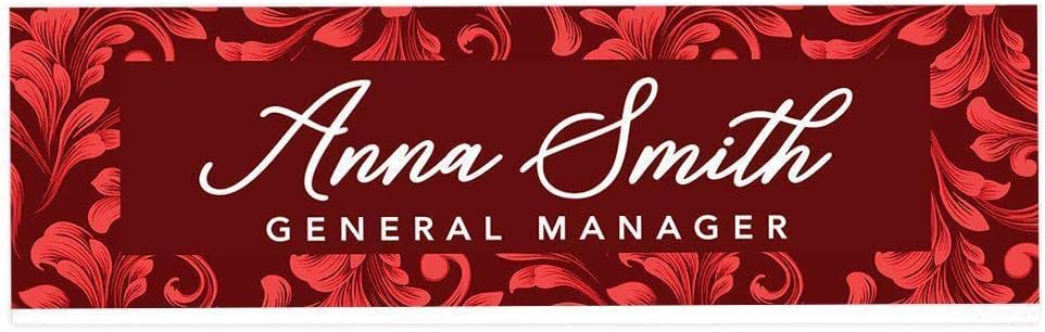 Andaz Press Office Desk Name Plate, Deep Red Design Personalized Acrylic Custom Name Title Plate for Home, Desk, Teacher, Boss, Work, Customized Nameplate Sign Decorations for Women, 8" X 2.5"