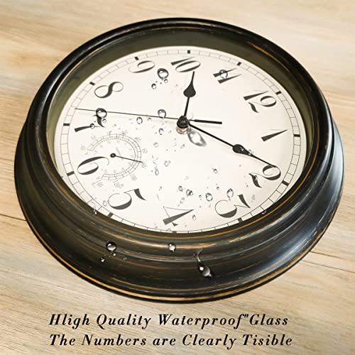 Umexus Outdoor Indoor Wall Clock Waterproof And Thermometer, 12 Inches Retro Farmhouse Silent Non-Ticking Battery Operated Clock For Patio, Garden, Pool, Lanai, Porch Or Hanging Outside #TOP1