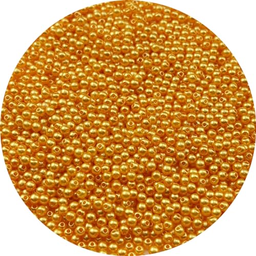 YUEXIGO 2000pcs Pearl Beads for Crafts 4mm Resin Pearl for Jewelry Making Round Bulk Pearls Beads with Hole for Sewing Crafts Decoration Necklaces Bracelets Earrings Making(Gold Yellow)