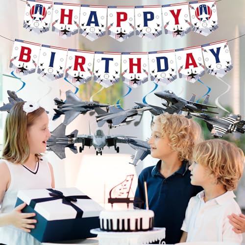 Image of Rakuto 11PCS Airplane Birthday Party Banners Hanging Swirls Decorations | Fighter Jet Bday Decoration, Top Gu Decor, Aircraft Airplane Party Supplies