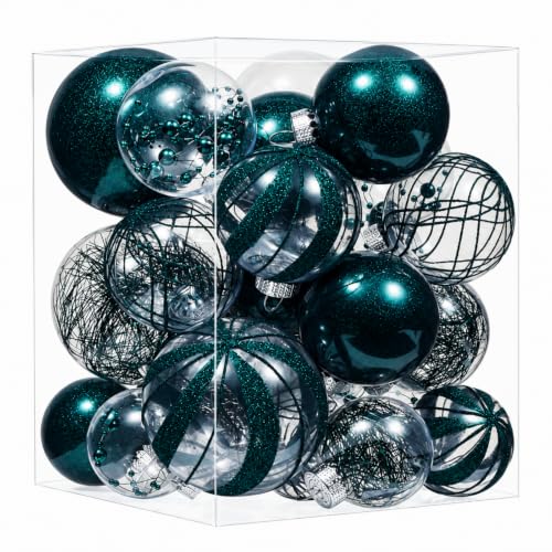 Shatterproof Christmas Ball Ornaments,Clear Plastic Decorative Christmas Balls Hanging Xmas Tree Baubles Set with Stuffed Delicate Glittering Decorations… (Dark Green) - image 1