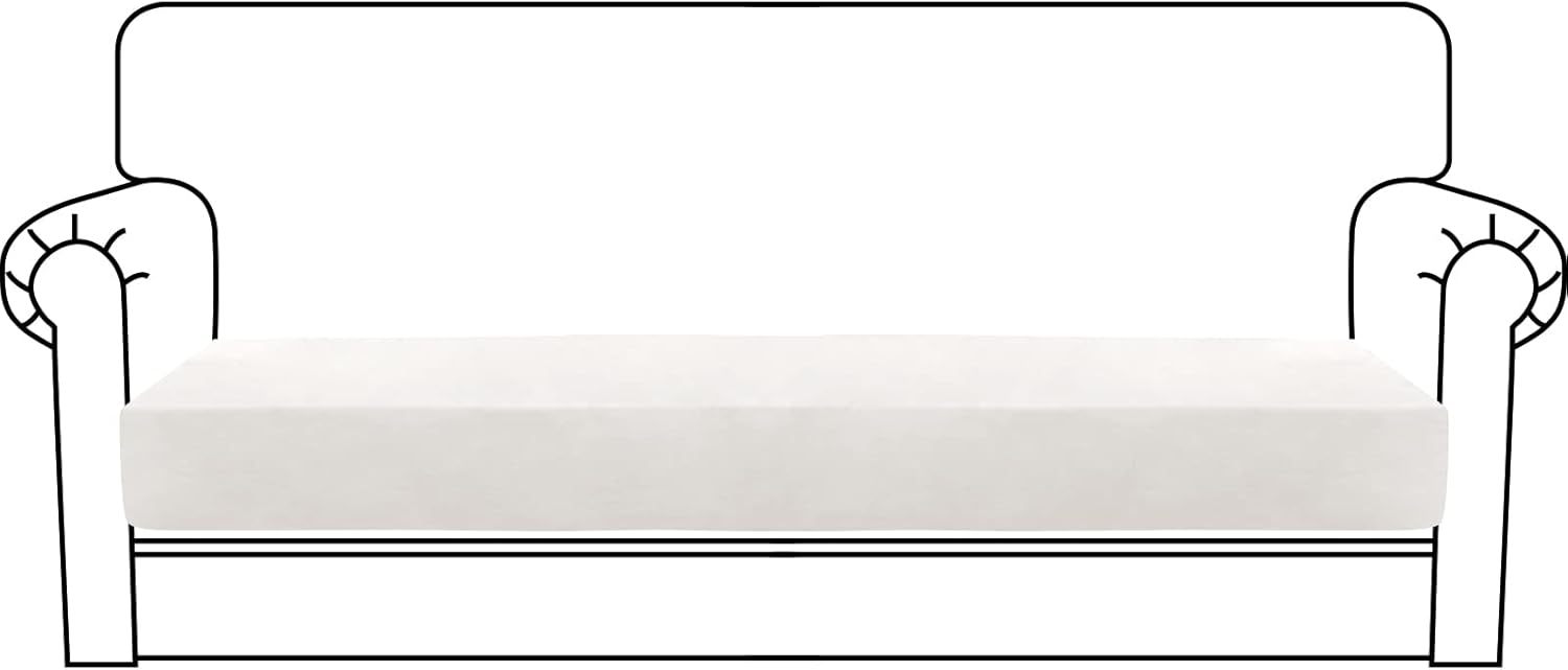 MAXIJIN Velvet Stretch Couch Cushion Covers Soft Sofa Cushion Cover Replacement Sofa Seat Cushion Slipcovers Furniture Protector with Elastic Bottom (1 Piece Sofa Cushion Cover, White) 1 Cushion Sofa White