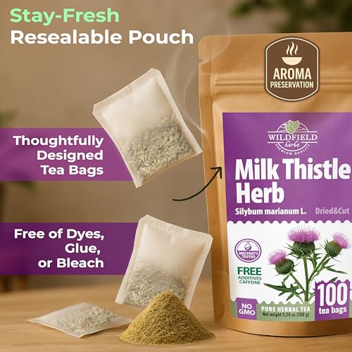 Image of 100 Bags Milk Thistle Tea Herb Dried Cardo Mariano Herbal (Silybum Marianum) - 100 Count 1.5g Tea Bags Dry Milk Thistle Herb Cardo De Leche