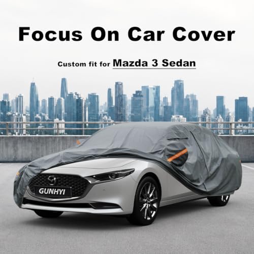 Image of GUNHYI Premium Car Cover Custom Fit Mazda 3 Sedan (2003-2026), 16 Layers Heavy Duty Car Cover Waterproof All Weather with Zipper Door for Sun Rain Snow Dust Uv Protection