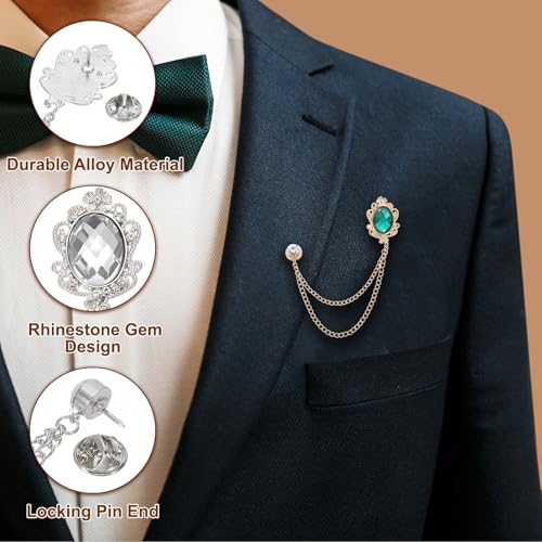 Image of PATIKIL Gem Hanging Chain Brooch Pins, Rhinestone Men's Gem Brooch Suit Pins Lapel Pins for Women Men