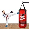 QMUK-Kids-Punching-Bag-with-Free-Gloves-for-Kickboxing-MMA-Punching-Bag-Training-Muay-Thai-Sparring-Karate-Taekwondo-Exercise-and-Fitness-50-cm-UNFILLED MatArts Punching Bag for Kids Boxing MMA BJJ Jiu Jitsu Taekwondo Muay Thai Kickboxing Karate Home Gym Training and Fitness Workout Kids Punching Bag 50cm (Red) – UNFILLED