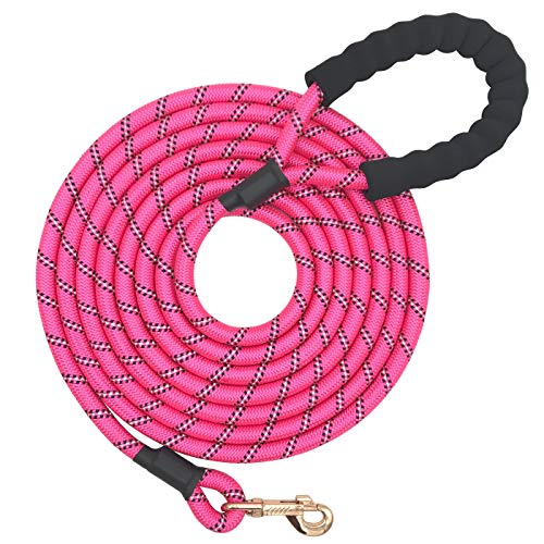 Shorven Nylon Strong Dog Rope Lead Reflective Training Dog Leash with Soft Handle 5-20 FT Long Pink (Dia:0.5  10FT)