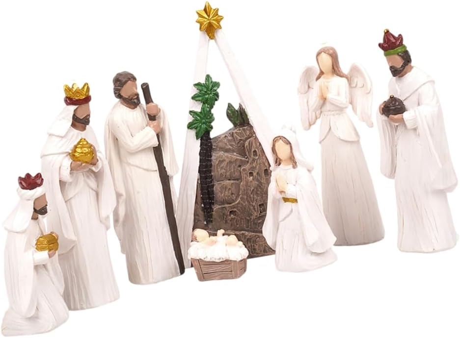 Christmas Nativity Figurines Resins Nativity Scene Statue with Stable Holy Family Statue Table Centerpieces Home Decors