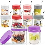 ZIJUND 10 Pack Overnight Oats Containers with Lid and Spoon, 16 oz &10 oz Glass Mason Overnight Oats Jars, 5 Large & 5 Small Family Sharing, Airtight Jars for Salad, Cereal, Fruit