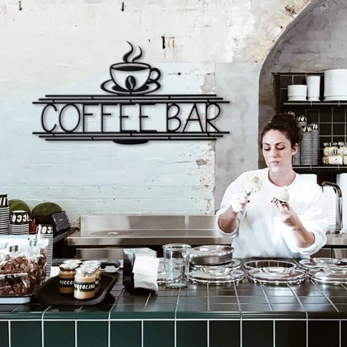 Image of Metal Coffee Bar Sign, 14.96x8 Inch Coffee Sign for Wall, Coffee Bar Signs for Coffee Station Kitchen Home Decor (Elegant)
