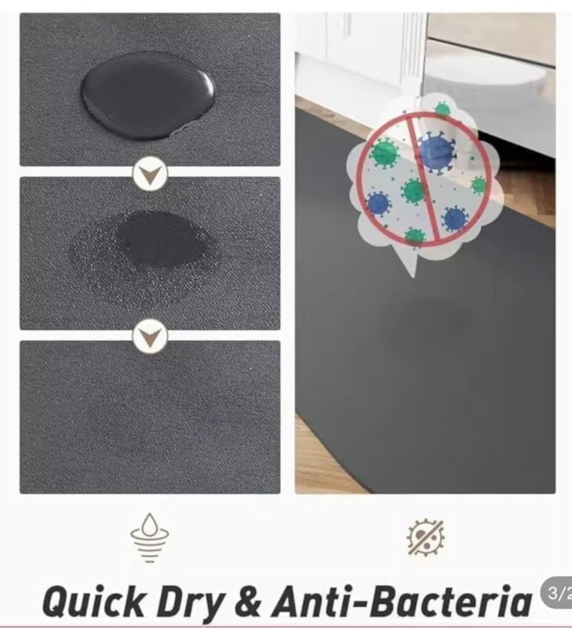 Rubber Non-Slip Quick Dry Bathroom Mat, Super Soft Cushion Carpet