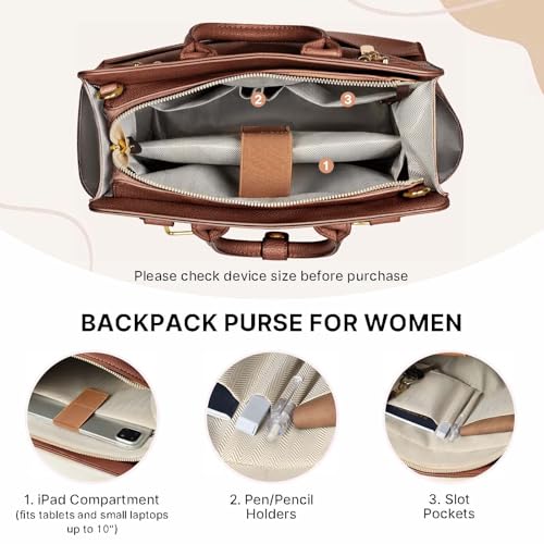 Image of JKAOO Backpack Purse for Women PU Leather Travel Backpack, Brown | 4 in 1 Designer Convertible, Removable Strap