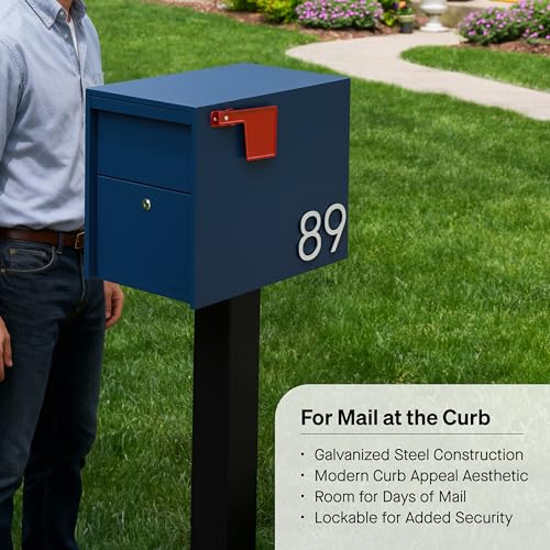 Image of Adoorn Lockable Post Mount Mailboxes for Outside - Large Anti-Theft Locking Mailbox for Packages and Letters - Weatherproof Construction - Durable Steel - 15.5 inch H x 12 inch W x 18.5 inch D - Navy