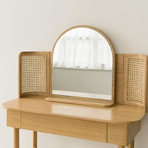 KUNYOS Dressing Table Wooden Dressing Table With Stool, Modern Rattan Makeup Table, Bedroom Storage Cabinet, Desk Vanity With Drawers - Image 8