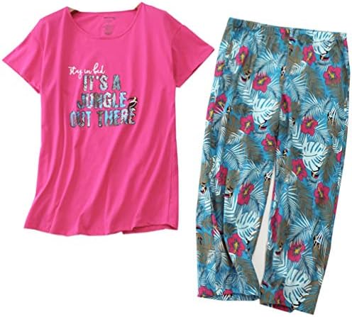 ENJOYNIGHT Women’s Sleepwear Tops with Capri Pants Pajama Sets (Small,Feather)