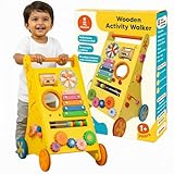 Shumee Wooden 8-in-1 Musical Activity Push Walker for Babies (9 Months+) | Multicolor | Baby Walker | Eco Friendly | Xylophone, Bead Maze, Grooves, Clock | 100% Child Safe