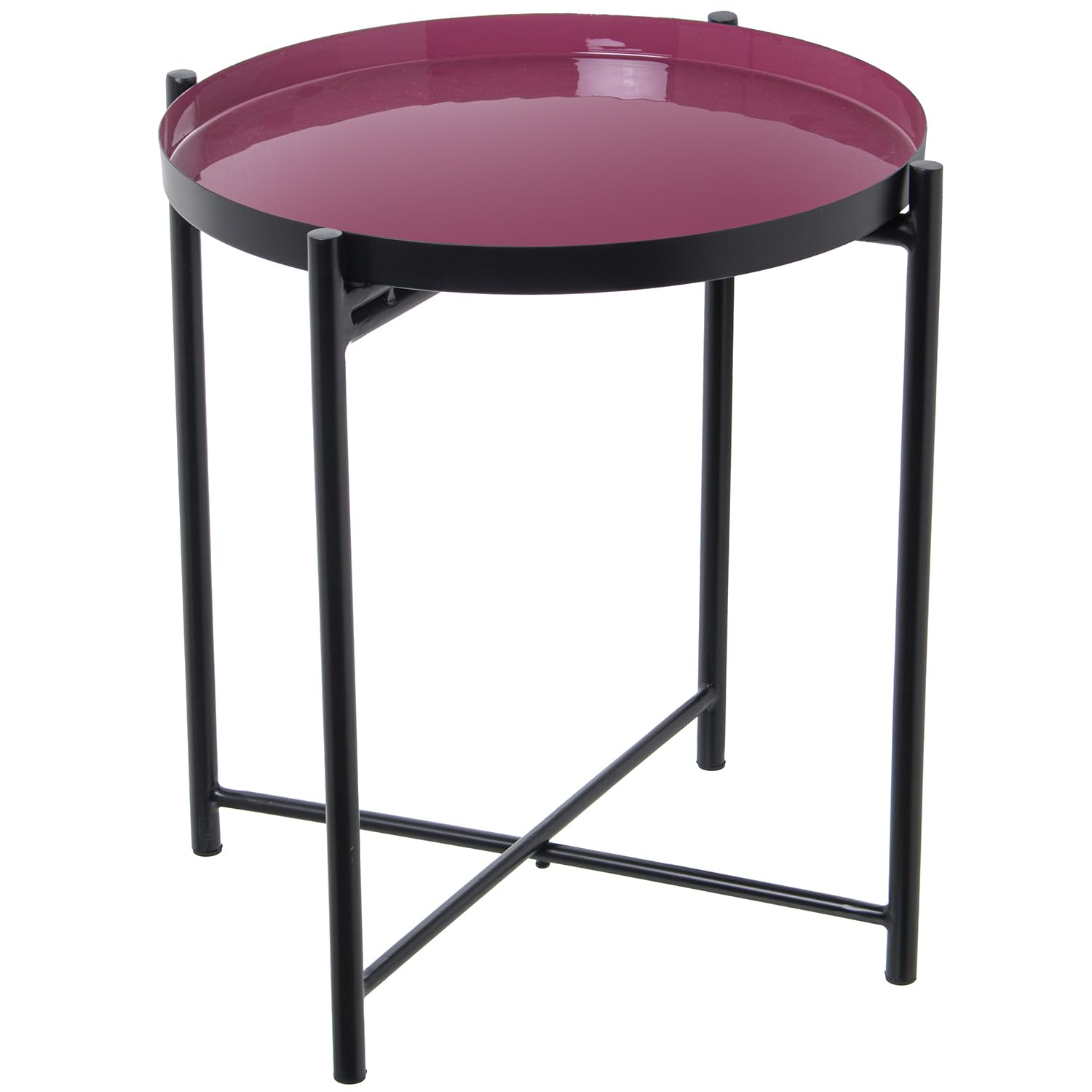 Table basse ronde en métal émaillé haut de gamme coloris rose foncé et noir