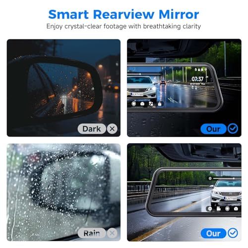 4K Mirror Dash Cam,Rear View Mirror Camera with WiFi,Dash Cam Front and Rear for Car,G-Sensor,7/24H Parking Mode,12" Touch Screen,Includes 64GB Card - Image 5