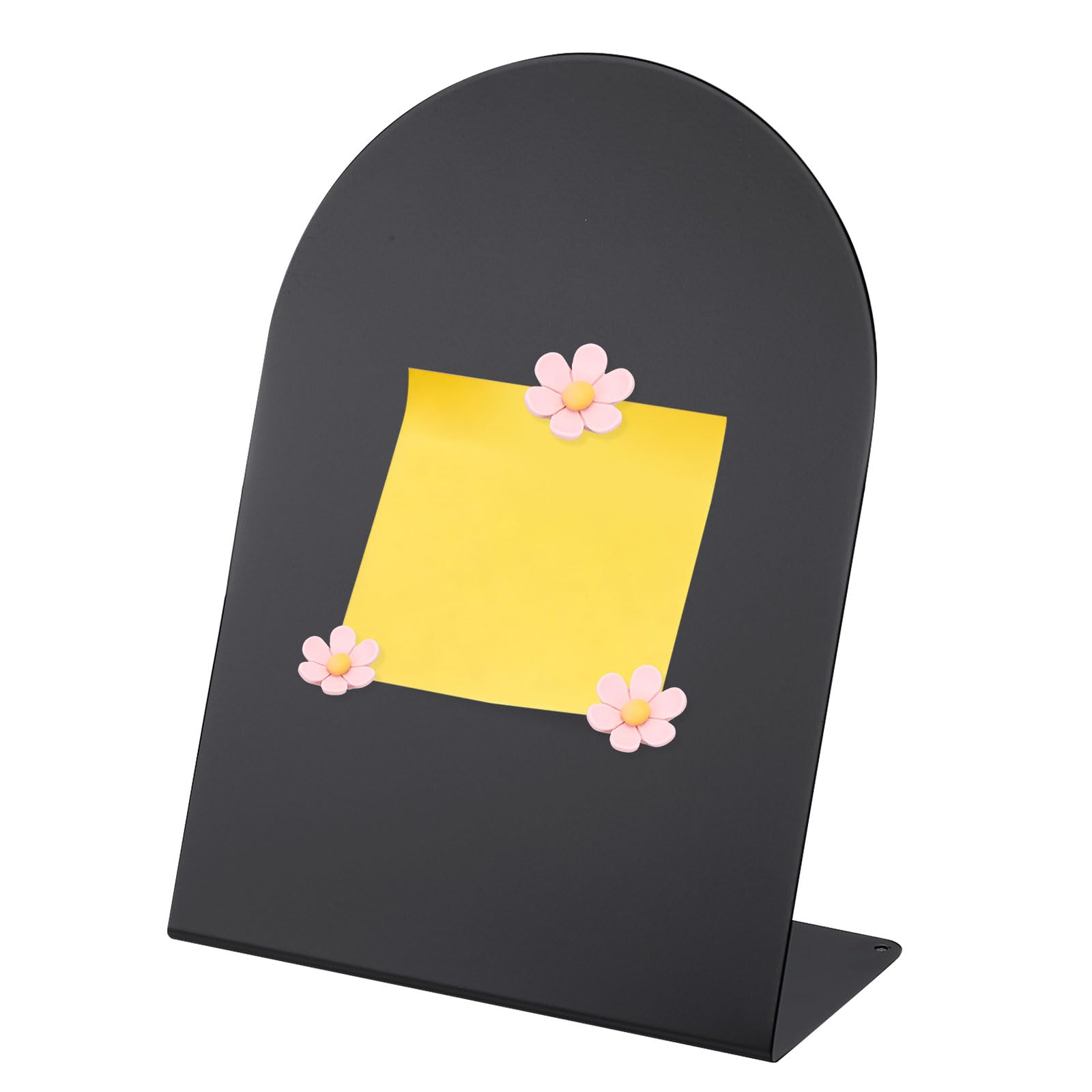PATIKIL Magnetic Bulletin Board, Memo Magnet Display Stand Board with 3 Flower Magnets for Home Office Kitchen Restaurant Cafe Supplies, Black/Pink