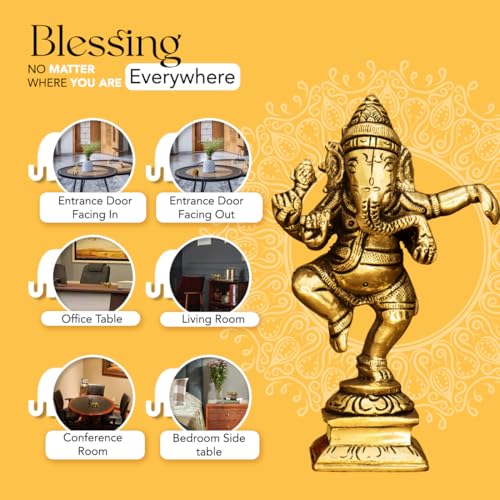 Image of Ekhasa 100% Pure Brass Ganesha Idol (Size: 10.5 cm) | Pital Ganesh Murti for Pooja Room, Home Decor, Office Desk and Car Dashboard | Vinayagar Statue for Diwali Puja