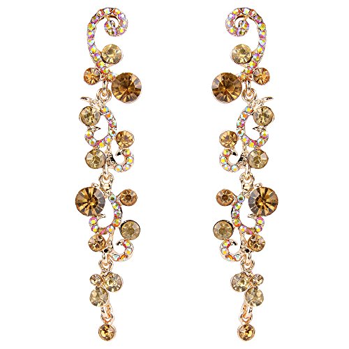 EVER FAITH Bridal Flower Wave Austrian Crystal Dangle Earrings Gold-Tone - Brown