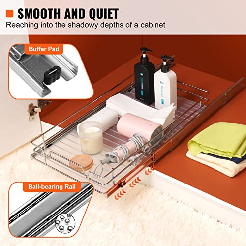 Image of VEVOR 12.5 inchWx16.5 inchDx3.5 inchH Pull Out Cabinet Organizer, Heavy Duty Slide Out Pantry Shelves, Chrome-Plated Steel Roll Out Drawers Storage, for Home, Under Sink, 14 inchWx17.5 inchDx7 inchH Install Size for Cabinet