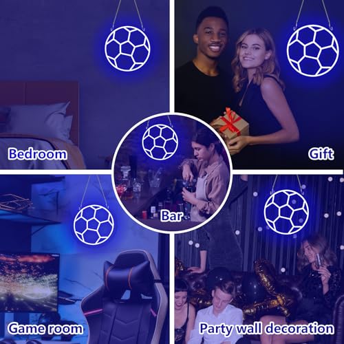 Image of Soccer Neon Sign, Dimmable Football Led Light, 12'' X 12'' with Hanging Chain Hooks, Home Neon Powered by USB, Suitable for Game Room, Club, Gifts, Birthday Party (Blue)