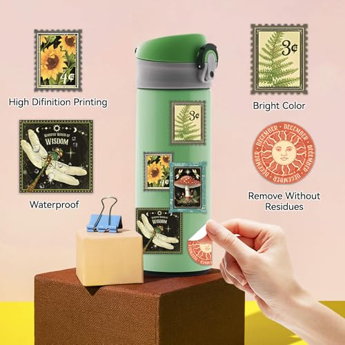 Image of Cottagecore Stickers Vintage Nature - Botanical Mushroom & Sunflower Waterproof Vinyl for Adults | Journal Planner Decor | Laptop Water Bottle Scrapbooking