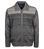 Men Zipper Cardigans Knitted Collar Neck Sweater Regular Fit Long Sleeve Front Pockets Classic Style, X-Large, Charcoal