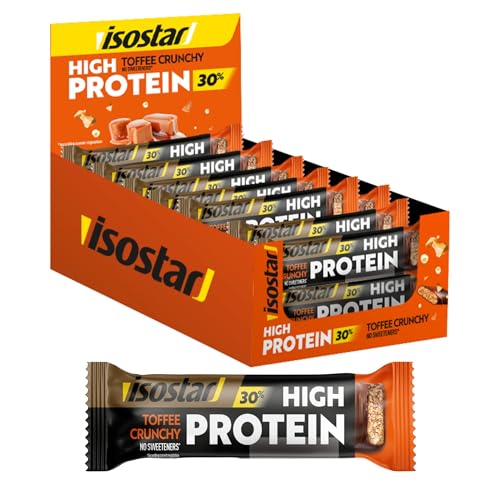 ISOSTAR – High-Protein-Riegel 30 Toffee Crunchy – Sport-Proteinriegel mit Kohlenhydraten – Energie & Regeneration – Snack für Fitness, Cross-Training & Krafttraining – 16 Riegel (16 x 55 g)