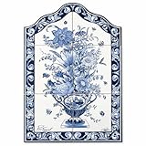 Portuguese Ceramic Tile Wall Panel – Floral Vase with Azulejo Border | Made in Portugal | Glazed Mural Backsplash & Wall Decor | 11.75' W x 17.5' H (Blue & White)