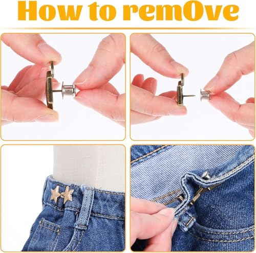 Image of Star Waist Knots for Jeans Tightening Clips Buttons, 4 Pairs Jeans Adjustable Pins for Women Pants, Fashion Metal Clips for Waist Tight, Loose Skirt, Trousers, No Sewing Required